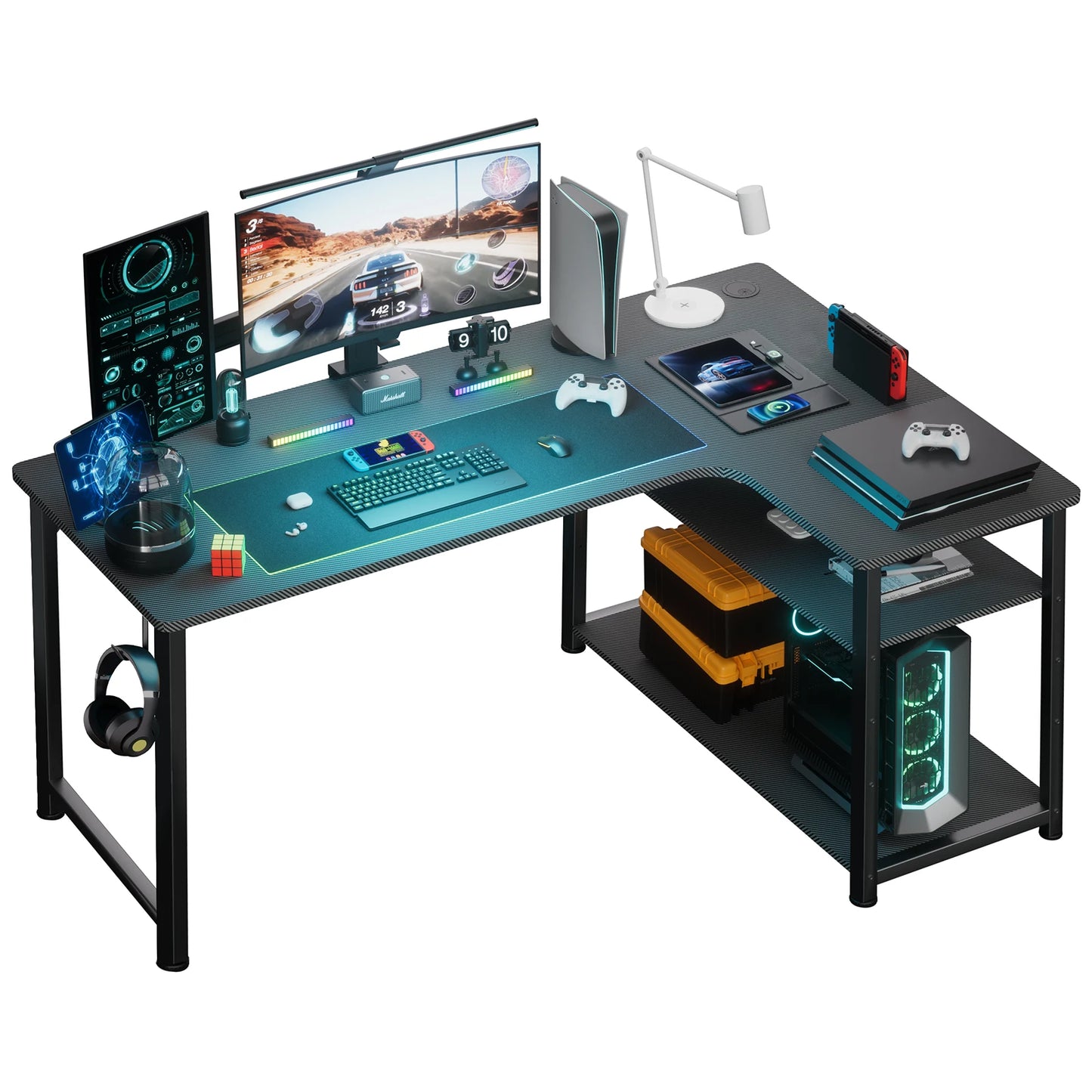 Gaming Bureau- en Stoelset – Gamestoel – Bureaustoel – Bureau – Werkplek – Verstelbaar – Ergonomisch Ontwerp – Duurzaam Metalen Frame