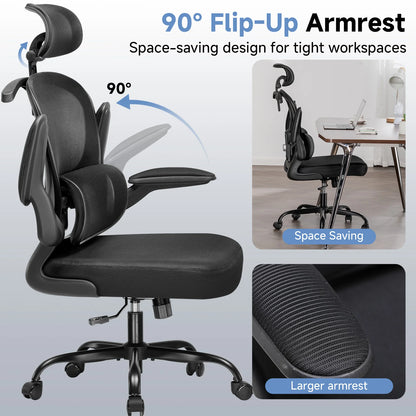 Bureaustoel – Ergonomische Stoel – Office Chair – Computerstoel – Bureaustoelen – Verstelbare 3D Hoofdsteun – Inklapbare Armleuningen Met Jas- en Tassenhaak