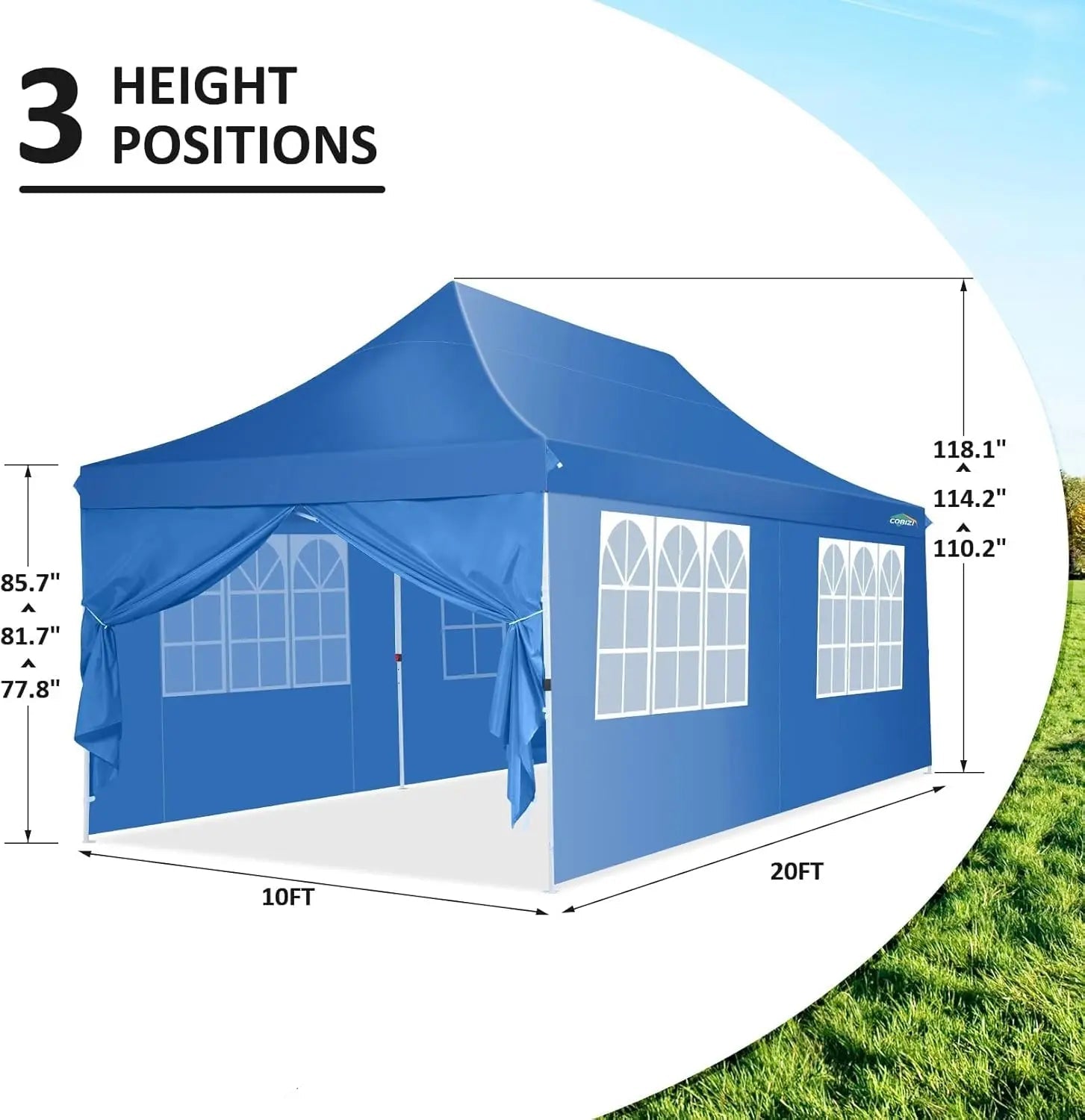 Gevouwen Gazebo – Overkapping – Tuentent – Partytent – 3x6 Meter – Waterdicht Oxford – Verstelbare Hoogte - Grijs - QUORE