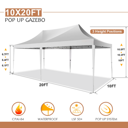 Paviljoen - Tuinpaviljoen - Partytent - Tuintent - Pop-up Kliksysteem - Stabiel - Vouwtent - met 6 Zijwanden - Opvouwbaar - Waterdicht - Winterbestendig - 50+UV-Bescherming - voor Tuin - Buiten - Achtertuin - 3 x 6 m - Wit