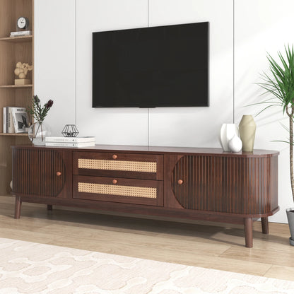 Tv-kast – TV Meubel – TV Dressoir – Livingroom Furniture – TV Standaard – Massief Hout – Handgevlochten Rieten Lades - QUORE