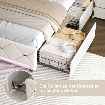 Gestoffeerd Tweepersoonsbed – Opbergbed – Ladebed – Slaapkamerbed – 160x200 cm – LED Hoofdeinde – USB Oplaadfunctie