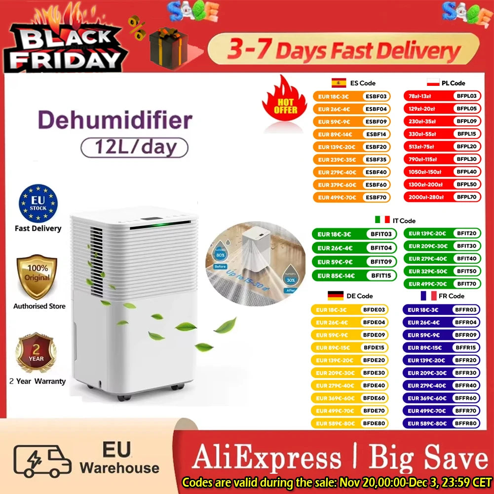 Luchtontvochtiger – Vochtvreter – Dehumidifier – Ontvochtiger – Vochtbestrijder – 12 Liter per Dag – Stil & Energiezuinig - QUORE