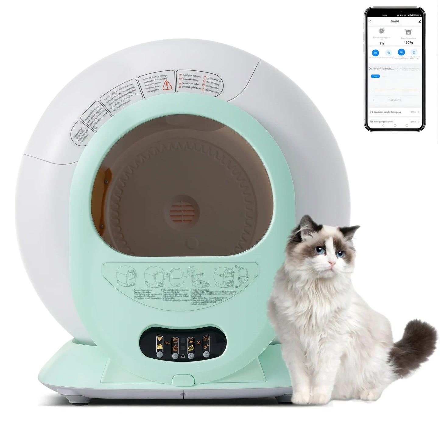 Kattentoilet – Kattenbak – Kattentoilet Zelfreinigend – Automatische Kattenbak – Kattenbak Met App – Slim Ontwerp – 9L Grote Capaciteit
