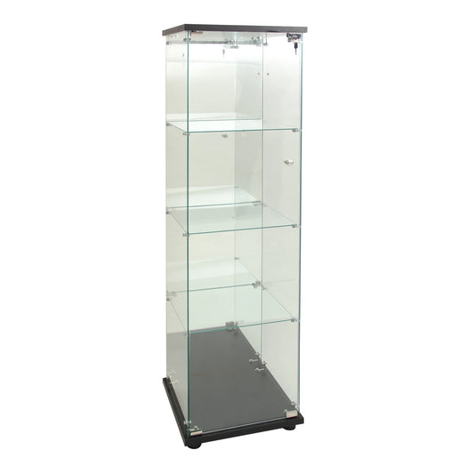 Glazen Vitrinekast – Displaykast – Showkast – Opbergkast – Woonkamerkast – Style A Wit En Zwart – LED-Verlichting Bovenop – Spiegelachterwand - QUORE
