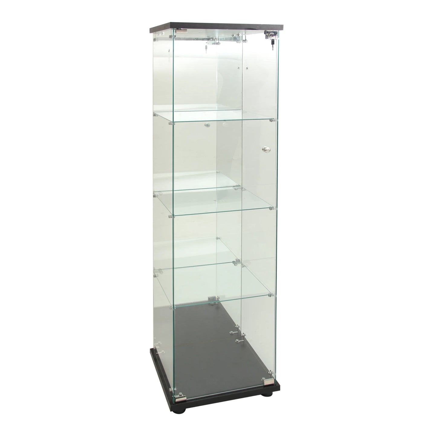 Glazen Vitrinekast – Vitrine – Displaykast – Collectiekast – Woonkamerkast – Zwarte Enkele Deur – LED-verlichting – Spiegelachterwand - QUORE