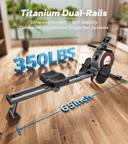 Magnetische Roeitrainer - Roeimachine - Roeitrainer - Roeiapparaat - App Compatibel - Dual Slide Rail - 16 Weerstandsniveaus - Stil & Krachtig - Max 160 kg Belastbaar - Compact & Stevig - Bruin