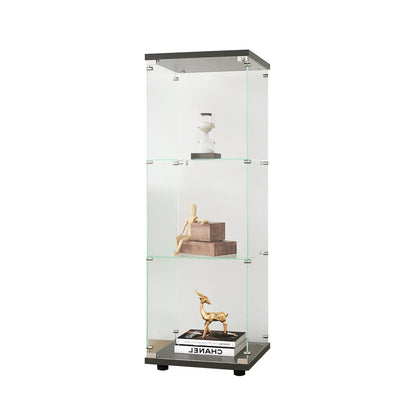 Rosahqnda Three-layer Glass Display Cabinet wardrobe with Doors and Locks, living room/office floor-to-ceiling glass shelf