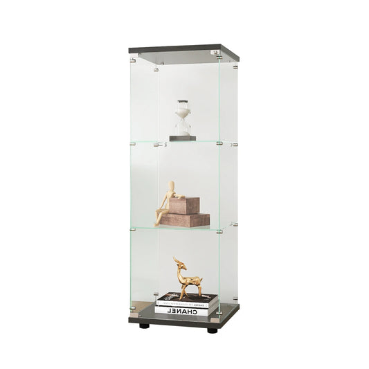 Rosahqnda Three-layer Glass Display Cabinet wardrobe with Doors and Locks, living room/office floor-to-ceiling glass shelf