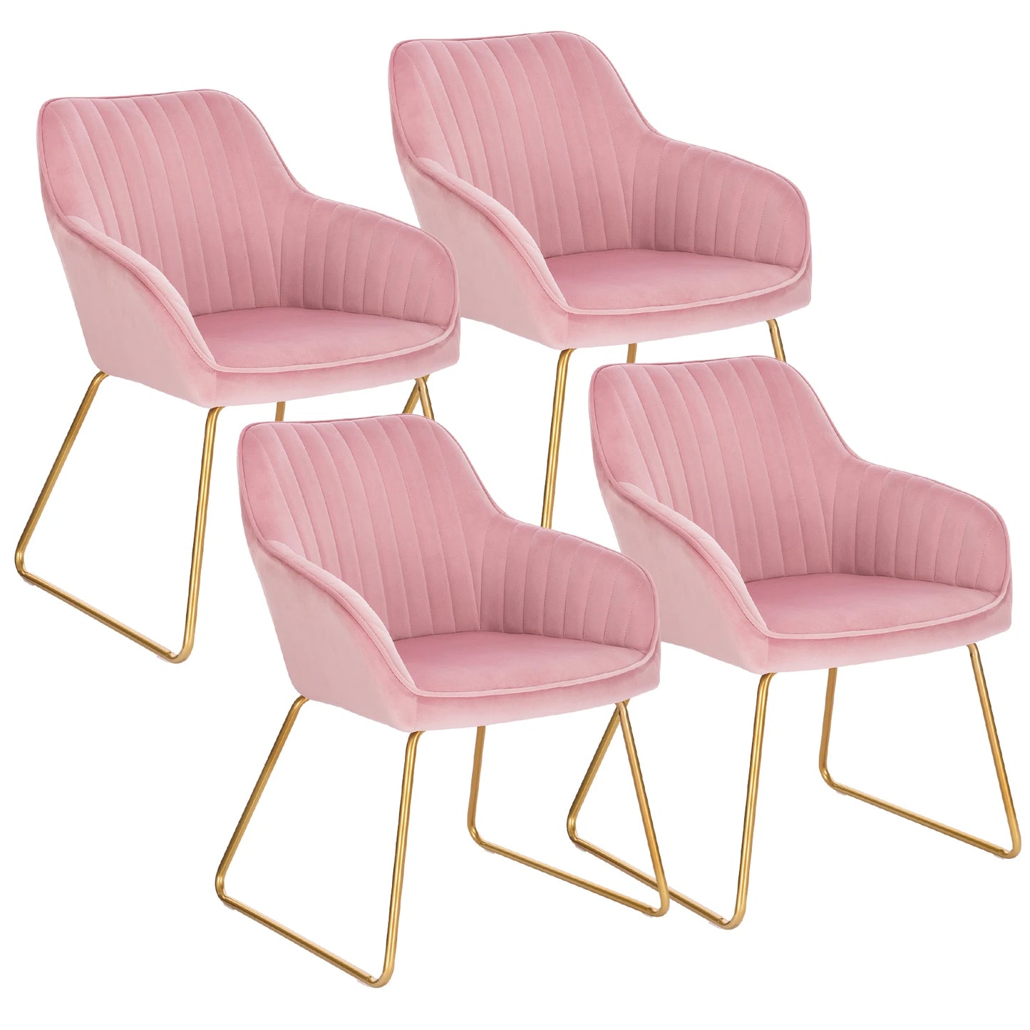 Eetkamerstoelen – Set van 4 - Fluwelen Stoelen – Comfortabele Stoelen – Metalen Pootjes – Ergonomisch Ontwerp – Zithoogte 45 Cm - Roze