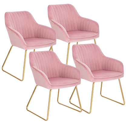 Eetkamerstoelen – Set van 4 - Fluwelen Stoelen – Comfortabele Stoelen – Metalen Pootjes – Ergonomisch Ontwerp – Zithoogte 45 Cm - Roze