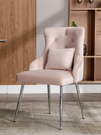 Eetkamerstoel – Zachte Stoel – Fluwelen Stoel – Velvet Stoel – Metalen Pootjes – Ergonomische Lendensteun – Verstelbare Voetjes - 4 Stuks