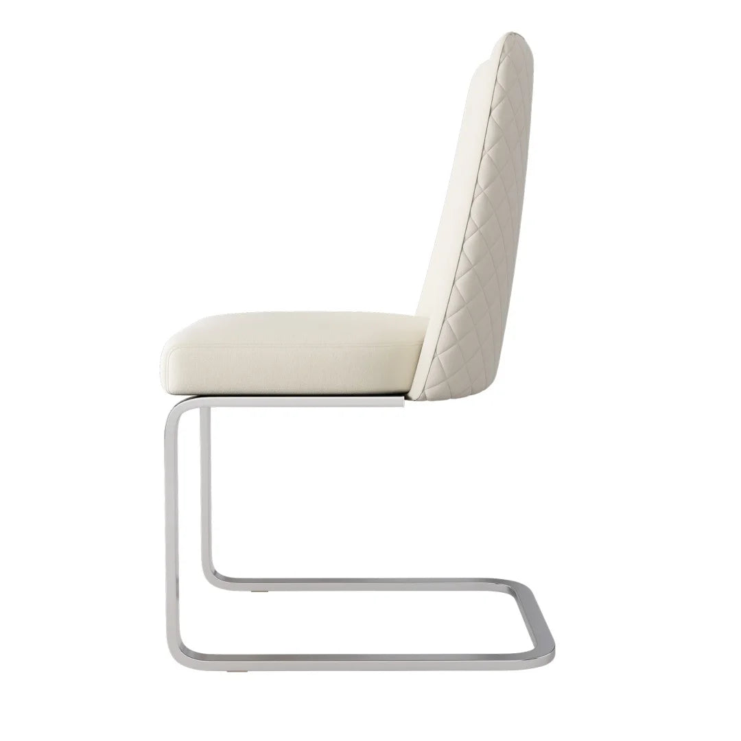 Eetkamerstoel – Set Van 4 - Velours Woonkamerstoel – Comfortabele Fauteuil – Lounge Stoel – Zacht Gewatteerd Zitvlak – Zilver Metalen Pootjes - Beige - QUORE