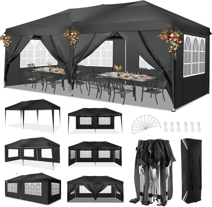Partytent – Tent – Overkapping – Buitenluifel – 3x6 Meter – Waterdicht Oxford Doek – Verstelbaar Stalen Frame - Zwart - QUORE