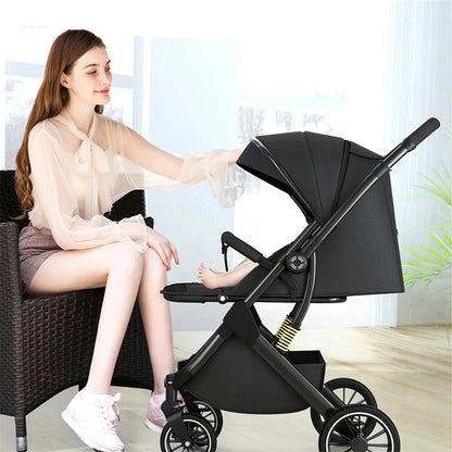 Kinderwagen – Wandelwagen - Babywagen – Inklapbaar - Compact en Opvouwbaar - Lichtgewicht - Comfortabel - Veilig – Schokabsorptie - Zwart