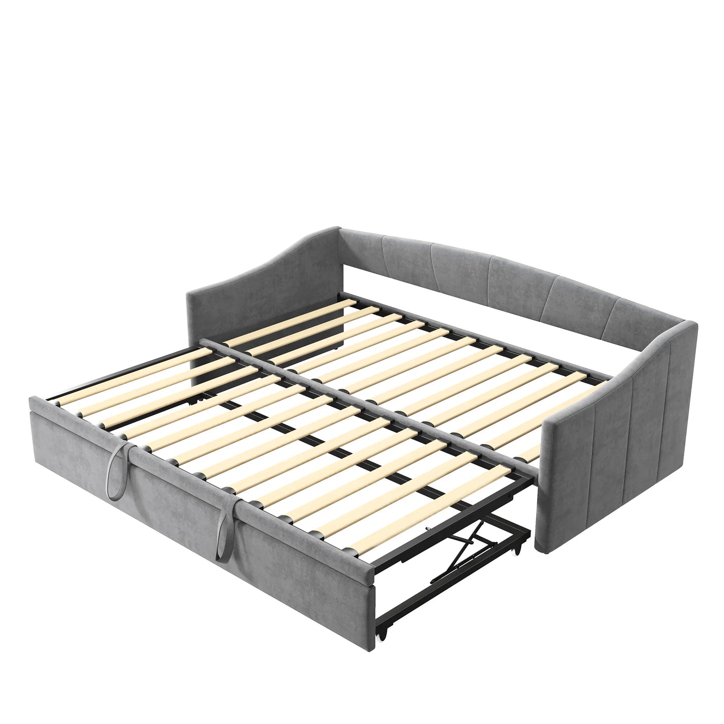 Slaapbank – Bedbank – Uitklapbare Bank – Slaapbank Zonder Matras – Grijs – Velvetstof – Compact 90x200 cm – Uitklapbaar Tot 180x200 cm