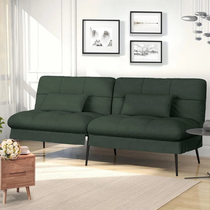 Hoekbank Met Slaapfunctie – 3-Zitsbank – Slaapbank – Loungebank – Verstelbare Rugleuning – Katoenen Fluweel – Metalen Frame - Diepgroen