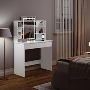 Kaptafel - Make-up Tafel - Make up Tafel met Spiegel en Lampen - Verstelbare Helderheid - 2 USB Poorten - 2 Lades - 6 Opbergplanken - 90x135x40 cm - Wit