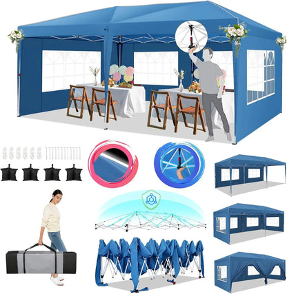 Pop-Up Partytent – Pop-Up Tent – Gazebo – Evenemententent – Feesttent – Waterdichte Oxford-Kap – 3x6 Meter – Met 6 Afneembare Zijwanden - Blauw