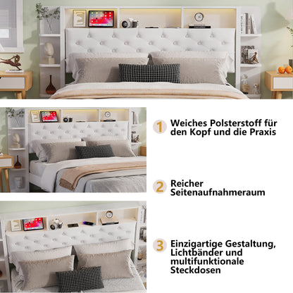 Bedbank – Slaapbank – Logeerbed – Tweepersoonsbed – Opbergbed – 140x200 cm – Gestoffeerd Met USB Oplaadpoort En Instelbare LED-Verlichting