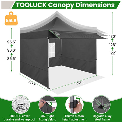 Partytent – Pop-Up Tent – Tuinkamer – Overkapping – 3X3 Meter – Waterafstotend Oxford Polyester – Verstelbare Hoogte - Zwart