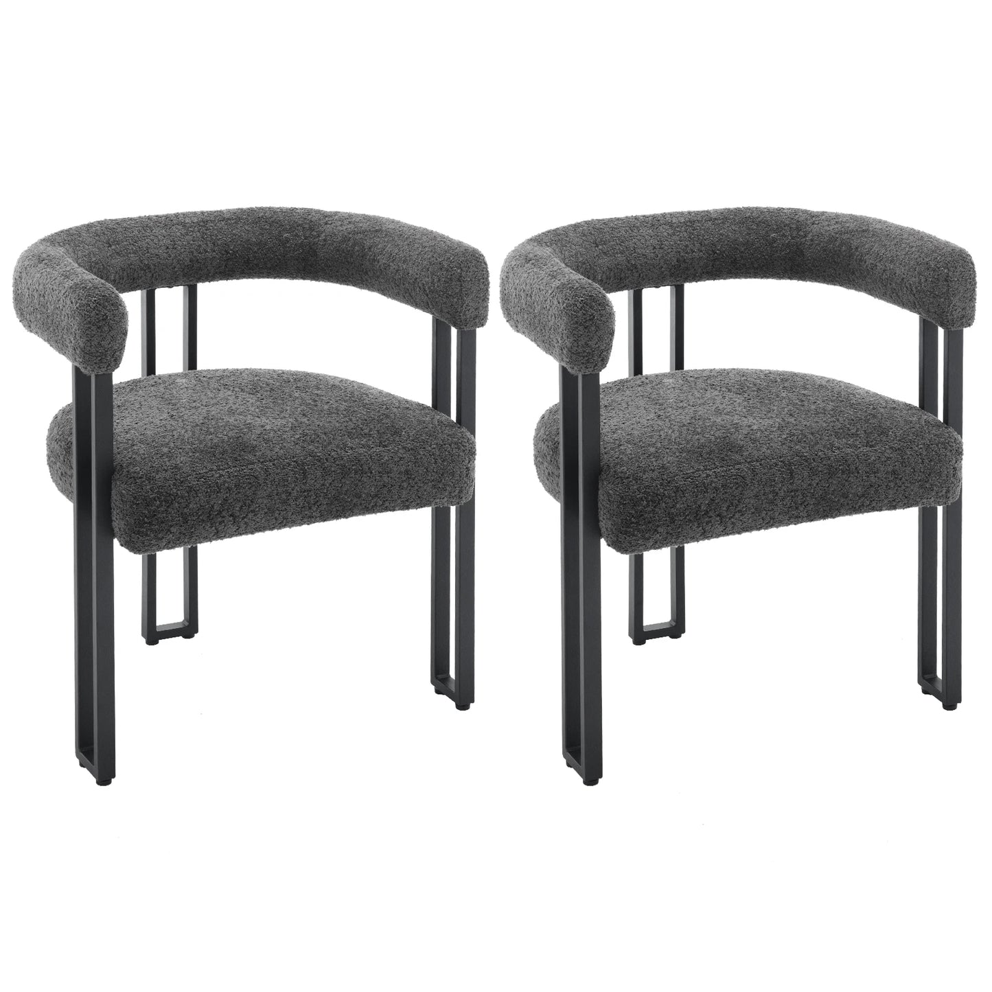 Eetkamerstoelen - Eetstoelen - Keukenstoelen - 2 Stuks - Moderne Stijl - Ergonomische - met Rugleuning - Armleuning - Voor Keuken - Eetgedeelte - Chenille-stof Zitje - Metalen Voeten - 61.5 x 72 x 51.5 cm - Donkergrijs
