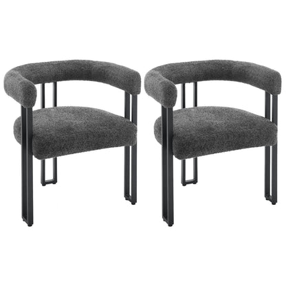 Eetkamerstoelen - Eetstoelen - Keukenstoelen - 2 Stuks - Moderne Stijl - Ergonomische - met Rugleuning - Armleuning - Voor Keuken - Eetgedeelte - Chenille-stof Zitje - Metalen Voeten - 61.5 x 72 x 51.5 cm - Donkergrijs