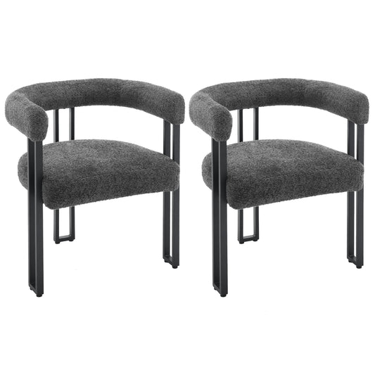 Eetkamerstoelen - Eetstoelen - Keukenstoelen - 2 Stuks - Moderne Stijl - Ergonomische - met Rugleuning - Armleuning - Voor Keuken - Eetgedeelte - Chenille-stof Zitje - Metalen Voeten - 61.5 x 72 x 51.5 cm - Donkergrijs