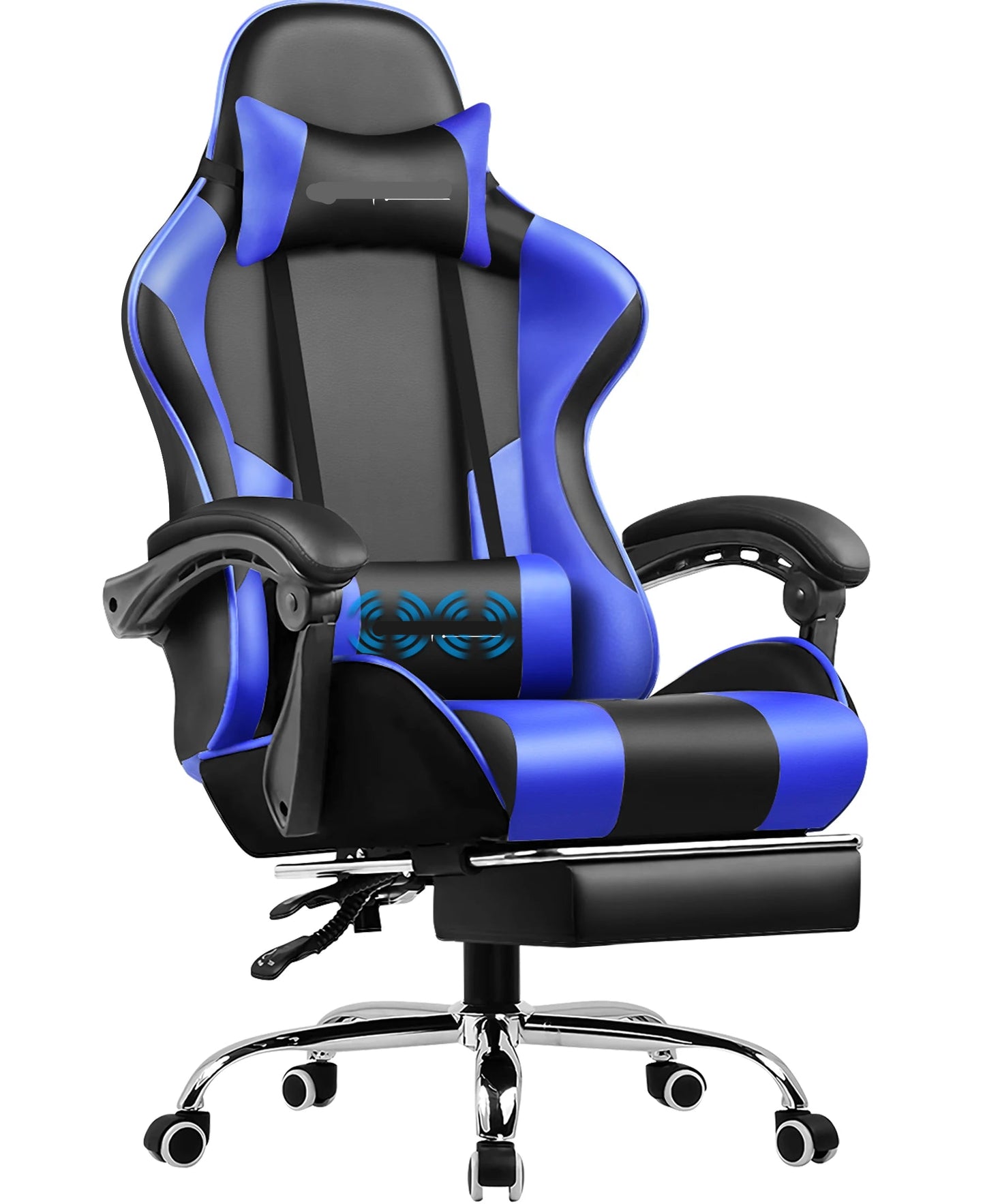 Gamingstoel – Bureaustoel – Massagestoel – Ergonomische Stoel – Voetensteun – Massagefunctie – Verstelbare Rugleuning - Blauw - QUORE