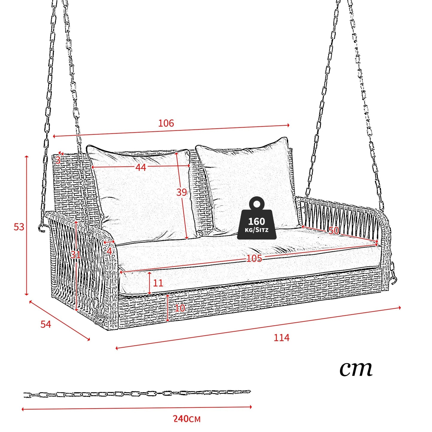 2-Persoons Schommelstoel – Buitenschommel – Tuinschommel – Patio Schommel – Polyrattan – 11 Cm Dik Kussen – Weerbestendig Frame