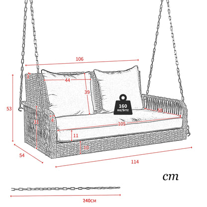 2-Persoons Schommelstoel – Buitenschommel – Tuinschommel – Patio Schommel – Polyrattan – 11 Cm Dik Kussen – Weerbestendig Frame