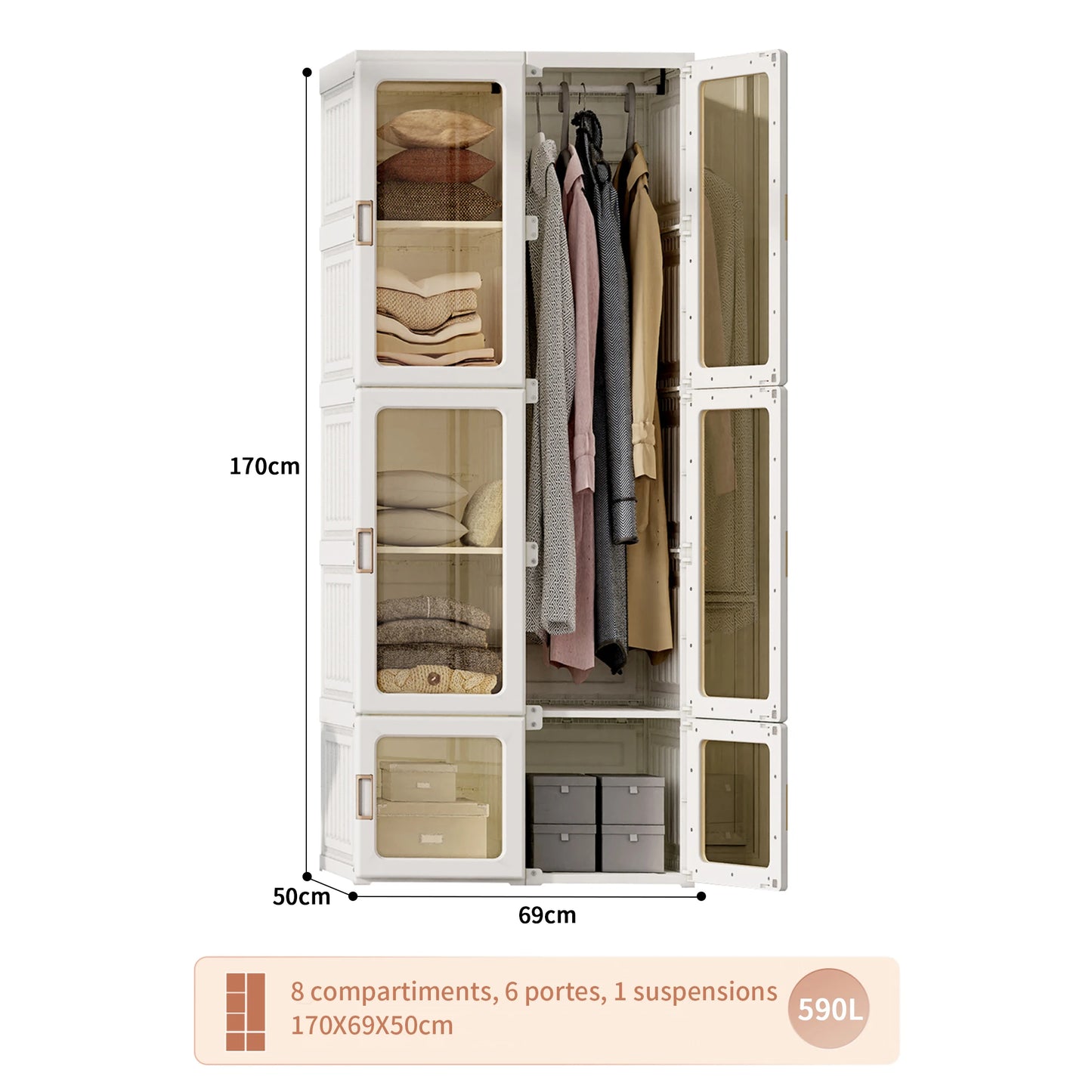 Rosahqnda Foldable closet Bedroom Wardrobe Wardrobes with Garment Rack Portable Multipurpose Cabinet storage