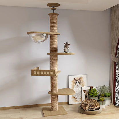 Katten Klimboom - van Hout - Kitten Krabpaal - Katten Klimmuur - Sisal Krabpalen - Krabpaal - Kattenboom - Arbre a Chat - Hangmat & Speeltjes - met 4 Verdiepingen - Typ A