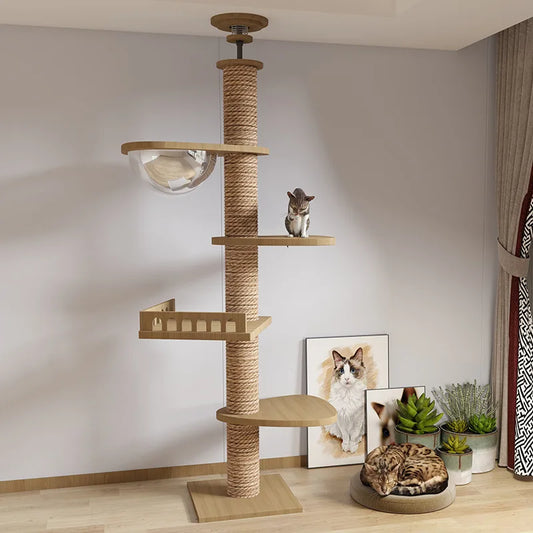 Katten Klimboom - van Hout - Kitten Krabpaal - Katten Klimmuur - Sisal Krabpalen - Krabpaal - Kattenboom - Arbre a Chat - Hangmat & Speeltjes - met 4 Verdiepingen - Typ A