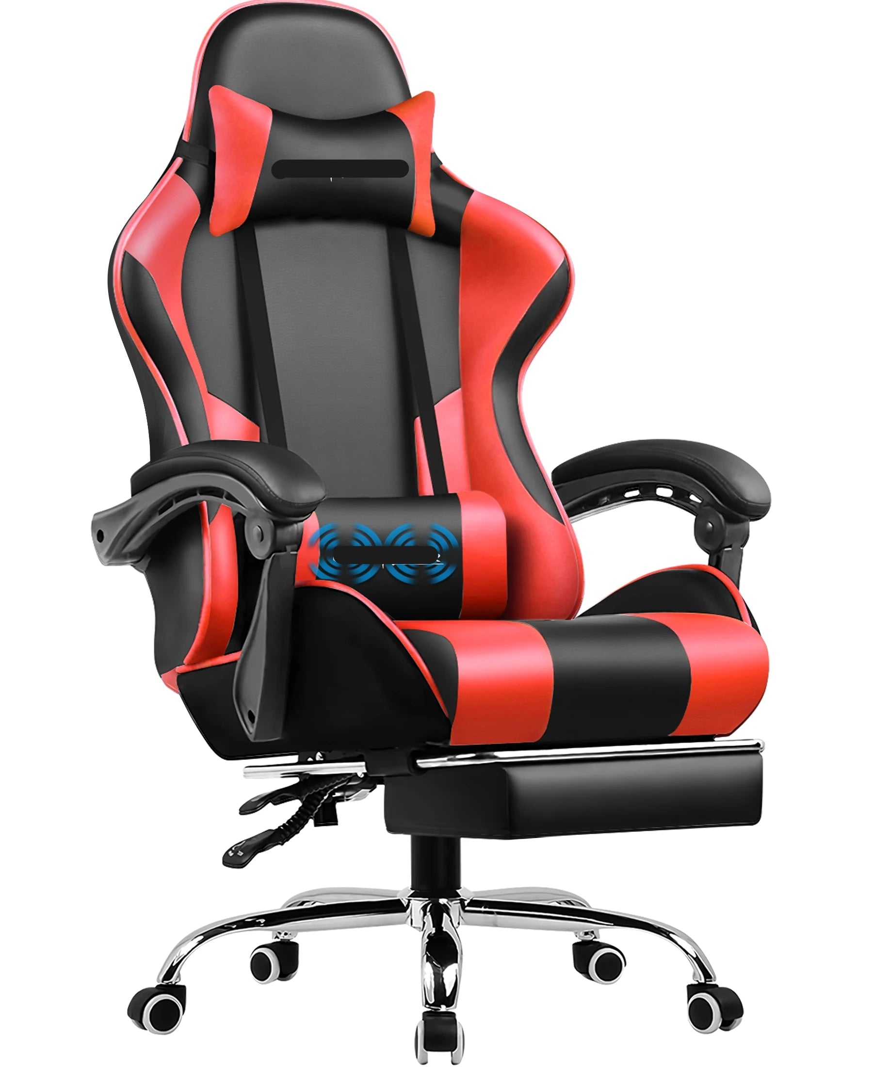 Gamingstoel – Bureaustoel – Massagestoel – Ergonomische Stoel – Voetensteun – Massagefunctie – Verstelbare Rugleuning - Rood - QUORE