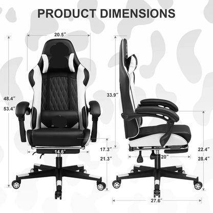 Gamingstoel – Bureaustoel – Gamerstoel – Bureaustoel Ergonomisch – Werkstoel – Verstelbare Rugleuning – Kunstleer & Metalen Frame - QUORE
