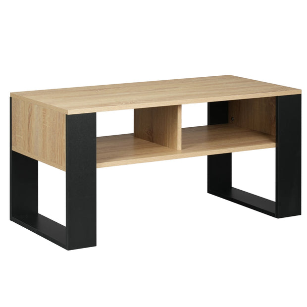 Sidetable - Wandtafel - Haltafel - Wandtafel Sidetable - Side Table - Sidetable Industrieel - Sidetable Hout - Thee en Koffietafel - met Opbergruimte - 2 Open Compartimenten - Vintage Stijl - Salontafel - voor Woonkamer Slaapkamer - Licht Eiken