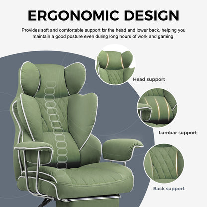 Ergonomische Bureaustoel - Gaming Stoel - Stoelen - Bureaustoelen - met Pocketvering Rugsteun -Verstelbare Voetsteun - Comfortabele Brede Zitting - 90-135° Kanteling - met Armleuningen en Wieltjes - Zwart - Leer - QUORE
