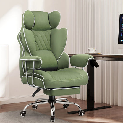 Ergonomische Bureaustoel - Gaming Stoel - Stoelen - Bureaustoelen - met Pocketvering Rugsteun -Verstelbare Voetsteun - Comfortabele Brede Zitting - 90-135° Kanteling - met Armleuningen en Wieltjes - Groen - Stof - QUORE