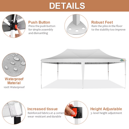 Paviljoen - Tuinpaviljoen - Partytent - Tuintent - Pop-up Kliksysteem - Stabiel - Vouwtent - met 6 Zijwanden - Opvouwbaar - Waterdicht - Winterbestendig - 50+UV-Bescherming - voor Tuin - Buiten - Achtertuin - 3 x 6 m - Wit