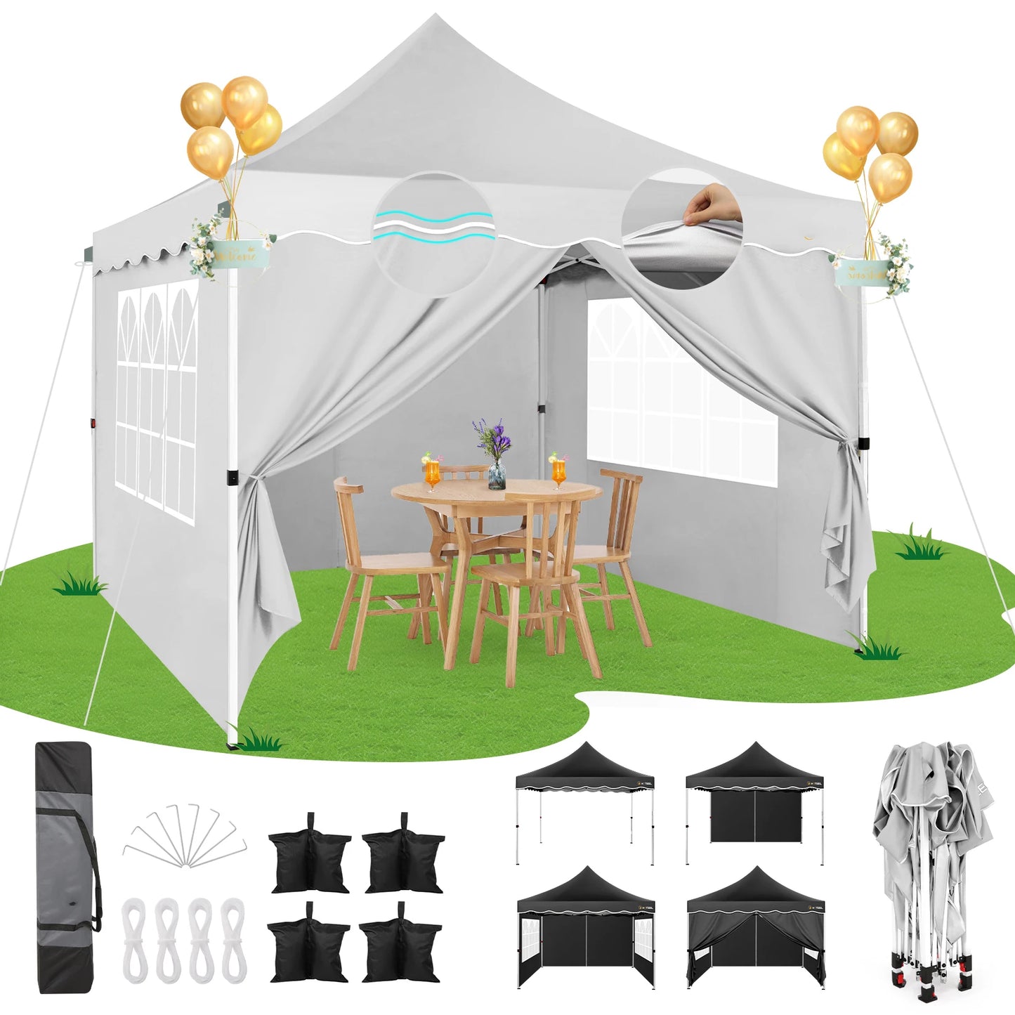 Opvouwbaar Paviljoen – Partytent – Tuinpaviljoen – Marktstand – Schaduwdoek – Waterdicht – Verstelbaar Frame - Wit