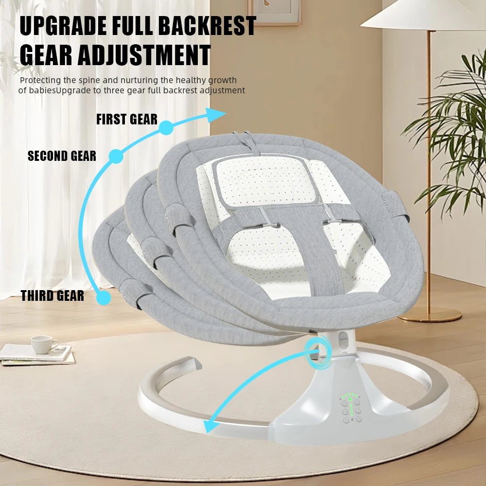 Schommelbedje - Elektrische Luxe Baby Schommelbedje - Babybedje - Wipstoel  - Elektrische Schommelstoel  - Babyschommel- Baby Swing - Kinderstoel - Automatisch Wiegstoel met Afstandsbediening en 5-Puntsgordel - Bluetooth - Grijs