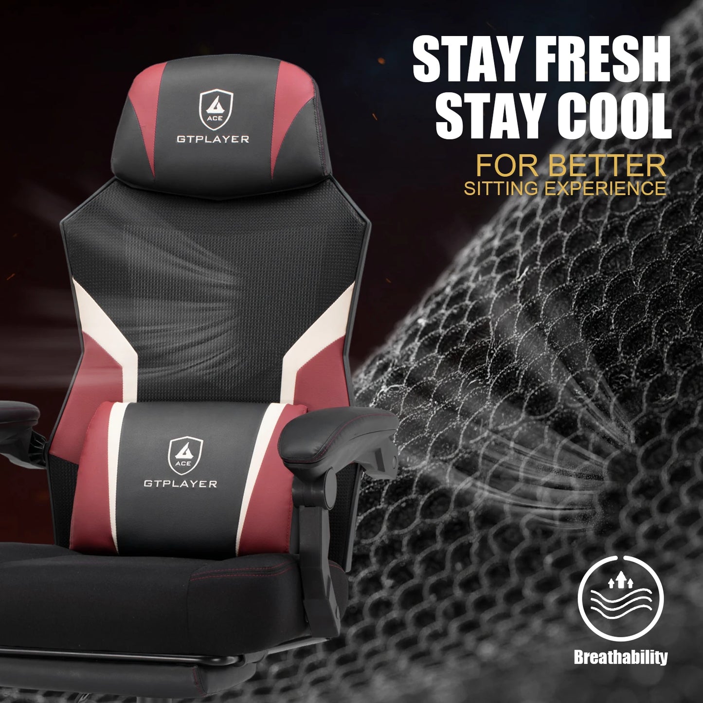 Gamingstoel – Gamestoel – Bureaustoel – Gaming Chair – Racestoel – Verstelbaar Tot 135° – Ademend Mesh Met Brede Zitting