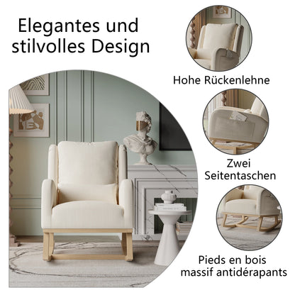 Schommelstoel – Schommelstoel Met Kussen – Relaxstoel – Woonkamerstoel – Linnen Stoel Beige – Comfortabele Dikke Rugleuning – Zachte Teddy Fleece Bekleding - QUORE