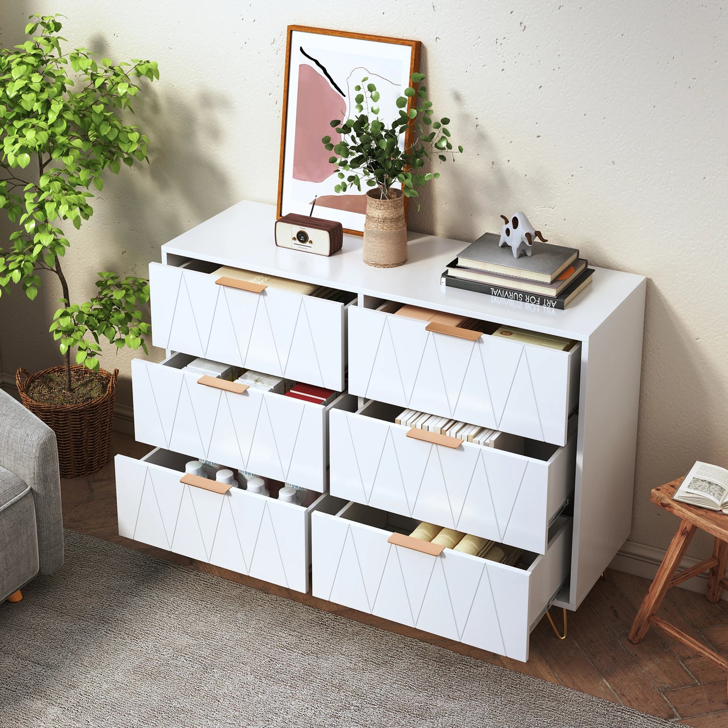 Ladekast 6 Lades – Kast Met Lades – Moderne Kasten – Stevige MDF Constructie – Stijlvolle Metalen Poten