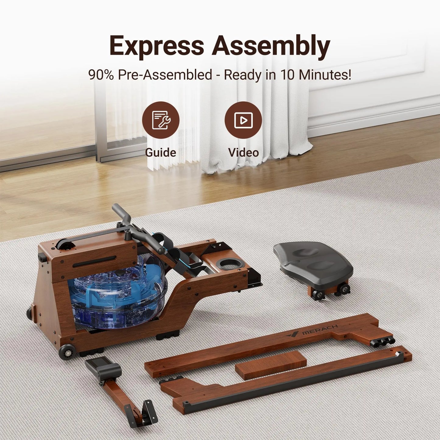 Houten Waterroeimachine – Roeitrainer – Fitnessapparaat – Cardio Rower – Home Gym Roeier – FSC Houtframe – Waterweerstand Met Bluetooth Monitor