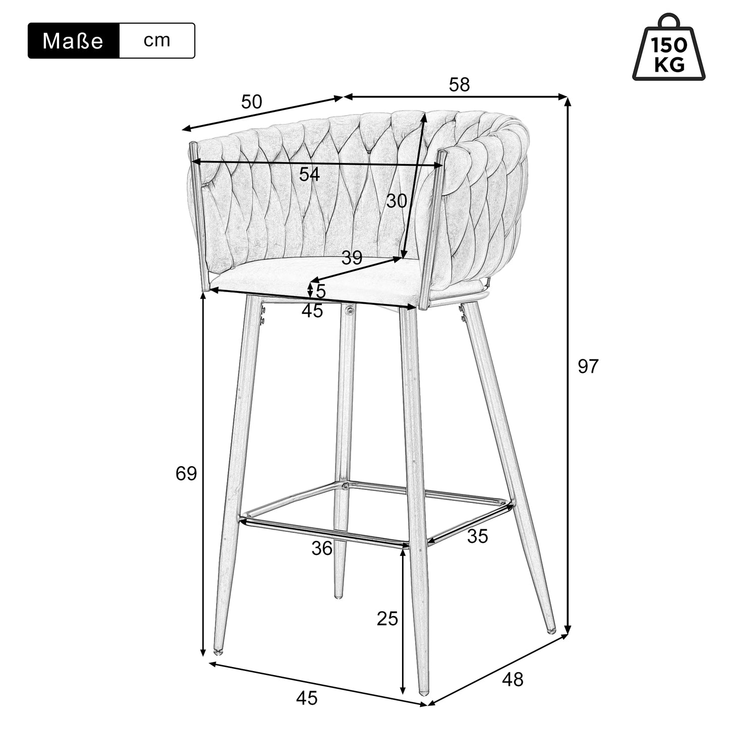 Eetkamerstoelen – Set van 4 - Velours Stoelen – Woonkamerstoelen – Velours Stoel – Metalen Poot – Draagvermogen 150 Kg – Warme Bruintint