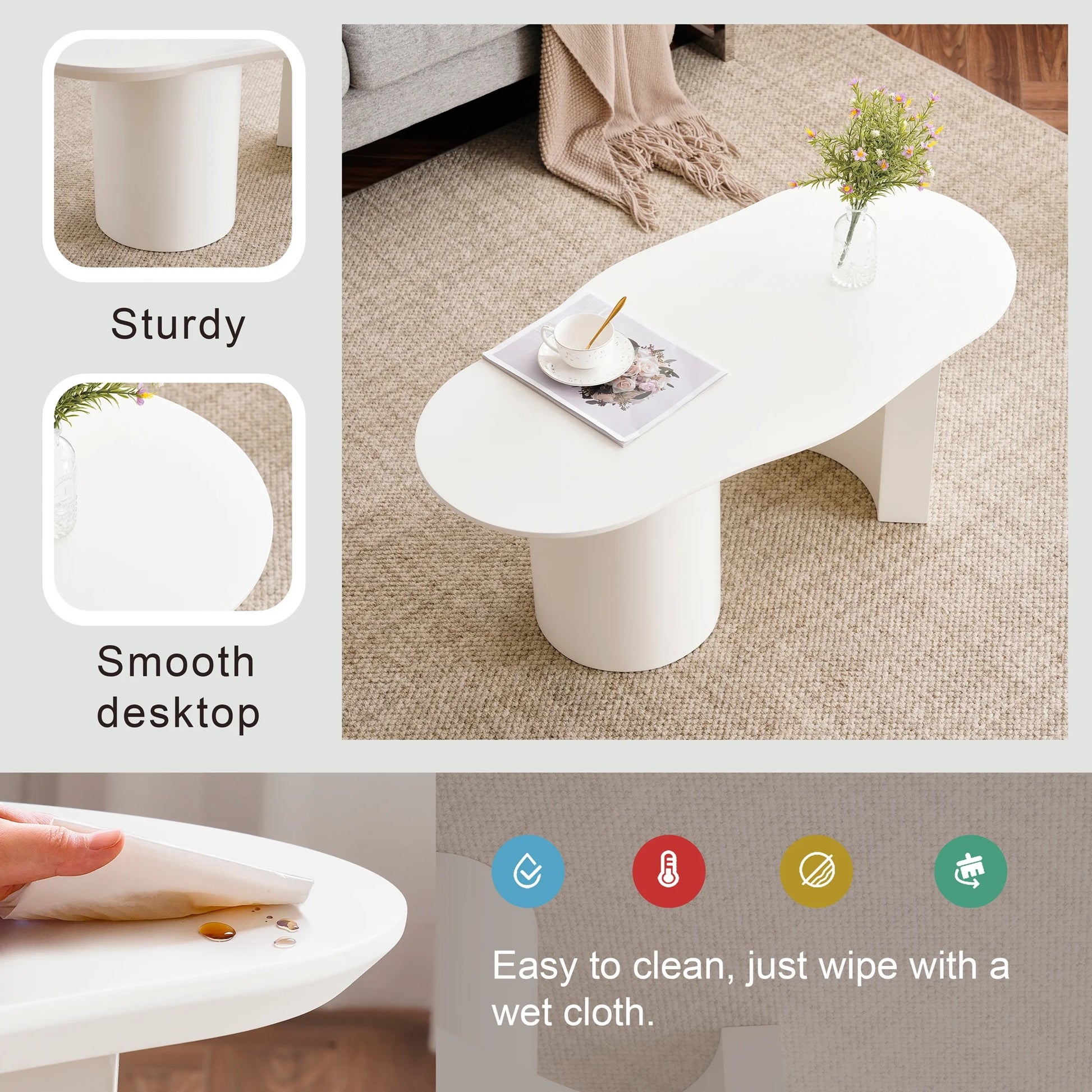 Salontafel – Design Salontafel – Moderne Tafel – Compacte Salontafel – MDF Materiaal – Onregelmatig Tafelblad - 100cm - Wit - QUORE