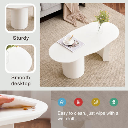 Salontafel – Design Salontafel – Moderne Tafel – Compacte Salontafel – MDF Materiaal – Onregelmatig Tafelblad - 100cm - Wit - QUORE