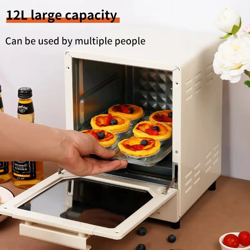 Airfryer - Heteluchtfriteuse - Broodrooster Oven - Keukenapparaten - met Voetkussens - Handgreep - Bak - Gegalvaniseerd binnenpaneel - Glazen deur - Jaloezie - 12L - 220V - 70-250 ℃ - 0-60 min Timingknop - Beige